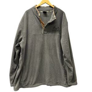 Realtree Fleece Jacket Mens 3XL Gray 1/4 Snap Camo Trim Pullover COMFY + Pockets